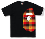 Load image into Gallery viewer, BAPE Block Check Side Big Ape Head Tee (FW22) Black Red

