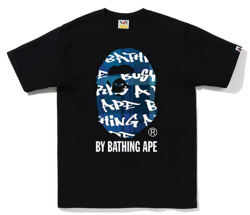 BAPE Graffiti Check By Bathing Ape Tee Black Blue