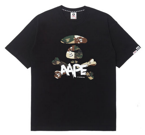 AAPE Moonface camo graphic Green/Brown Tee Black