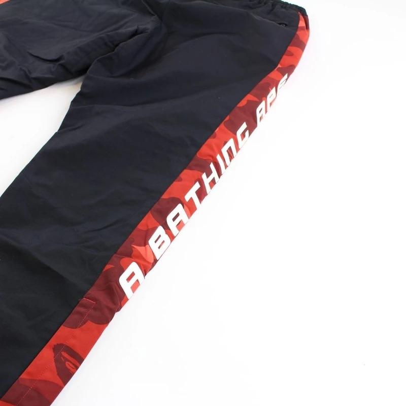Bape Red Camo Strip Black Track Pants